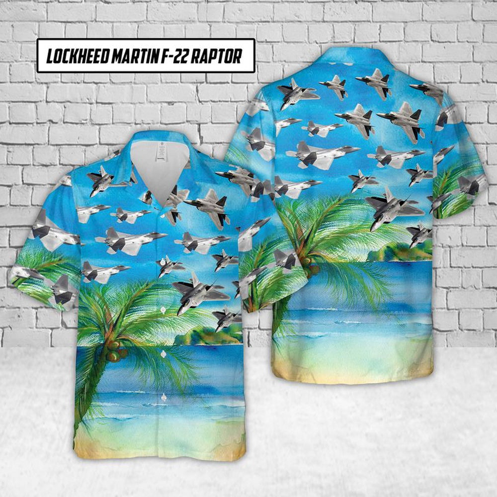 Air Force Hawaiian Shirt, US Air Force Lockheed Martin F-22 Raptor Hawaiian Shirt, Air Force Aloha Shirt