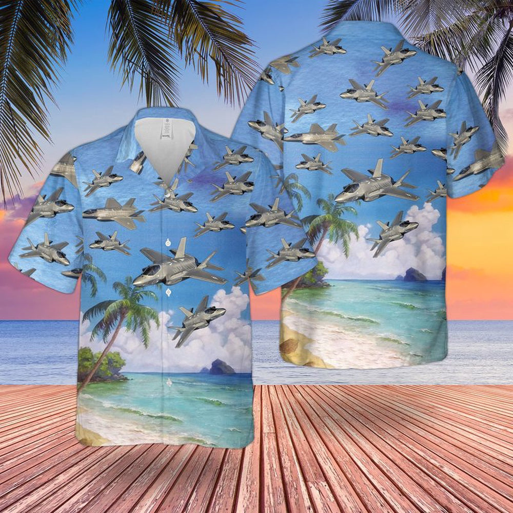Air Force Hawaiian Shirt, US Air Force Lockheed Martin F-35 Lightning II Hawaiian Shirt, Air Force Aloha Shirt