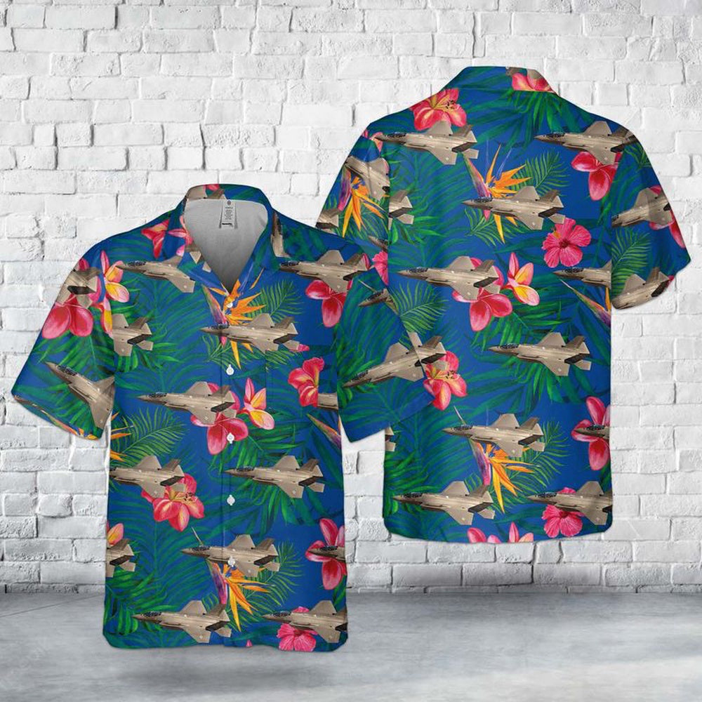 Air Force Hawaiian Shirt, US Air Force Lockheed Martin F-35 Lightning II Pocket Hawaiian Shirt, Air Force Aloha Shirt