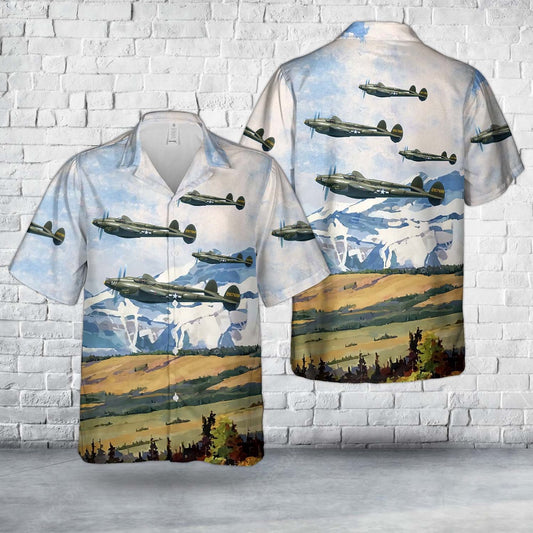 Air Force Hawaiian Shirt, US Air Force Lockheed P-38 Lightning Hollywood Hepcat Hawaiian Shirt, Air Force Aloha Shirt