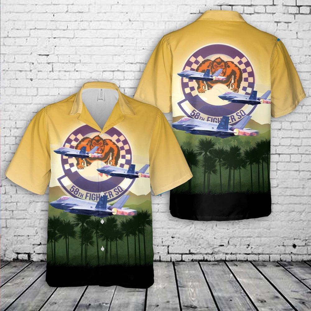 Air Force Hawaiian Shirt, US Air Force MIGHTY GORILLA F-35A Lightning II Hawaiian Shirt, Air Force Aloha Shirt