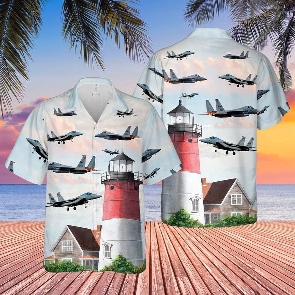 Air Force Hawaiian Shirt, US Air Force Massachusetts Air National Guard F-15 Eagle Hawaiian Shirt, Air Force Aloha Shirt
