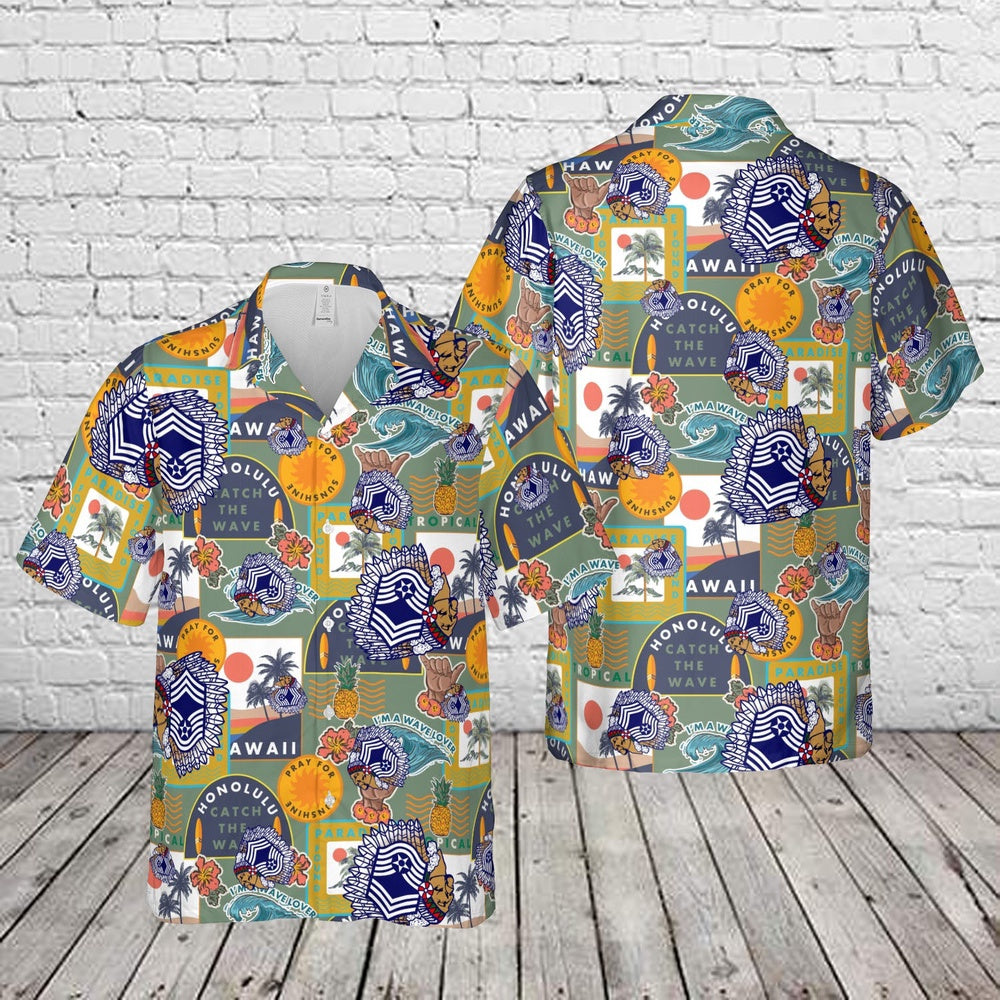 Air Force Hawaiian Shirt, US Air Force Master Sergeant Chief (Indian Head) Hawaiian Shirt, Air Force Aloha Shirt