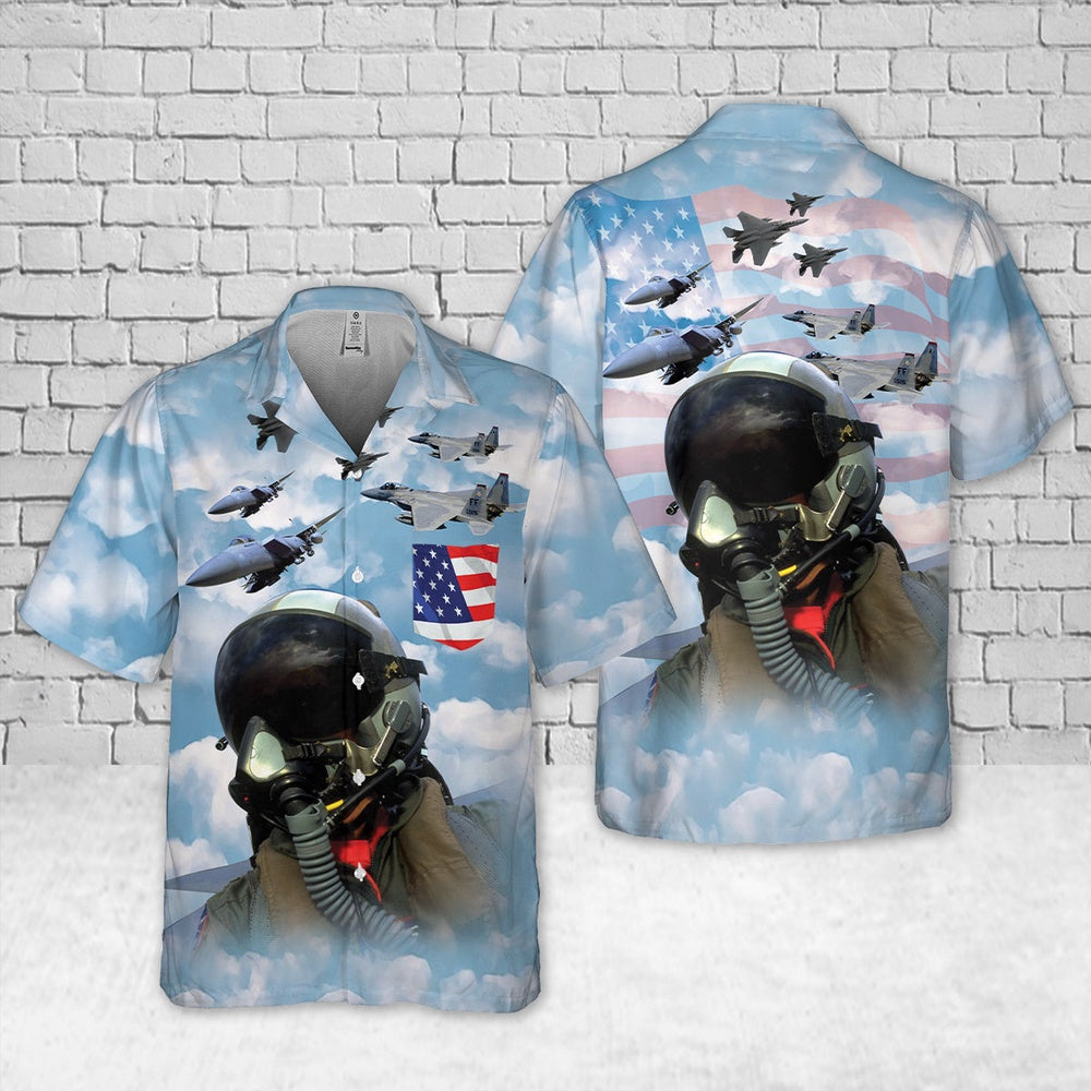 Air Force Hawaiian Shirt, US Air Force McDonnell Douglas F-15 Eagle Pilot Flying Pocket Hawaiian Shirt, Air Force Aloha Shirt