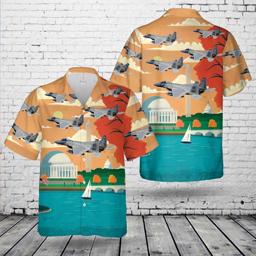 Air Force Hawaiian Shirt, US Air Force McDonnell Douglas F-15 Eagle over Washington, D.C Hawaiian Shirt, Air Force Aloha Shirt