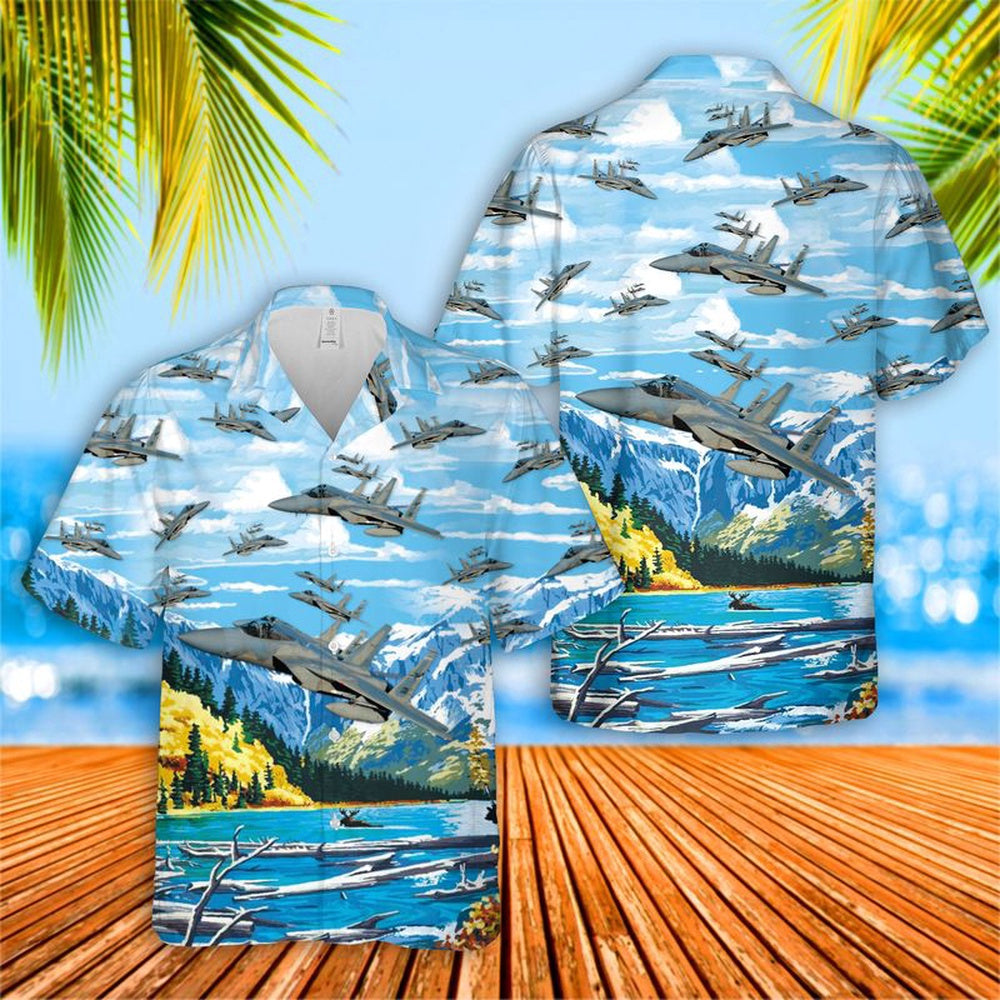 Air Force Hawaiian Shirt, US Air Force Montana Air National Guard F-15 Eagle Hawaiian Shirt, Air Force Aloha Shirt