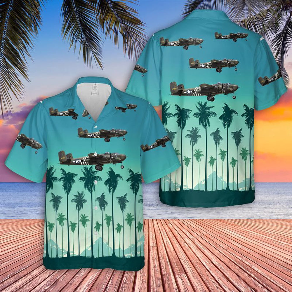 Air Force Hawaiian Shirt, US Air Force North American B-25H Mitchell Barbie III Hawaiian Shirt, Air Force Aloha Shirt