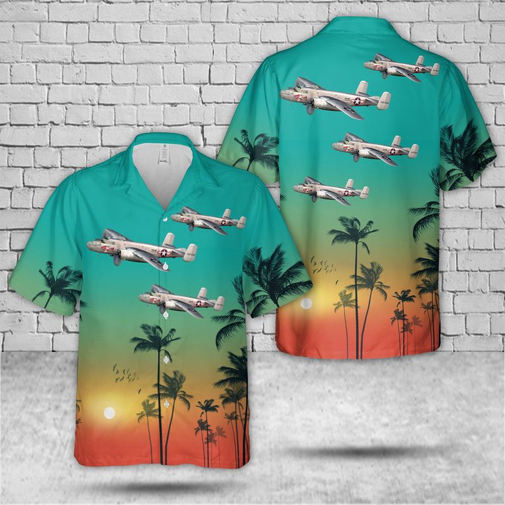 Air Force Hawaiian Shirt, US Air Force North American B-25J Mitchell Take-Off Time Hawaiian Shirt, Air Force Aloha Shirt