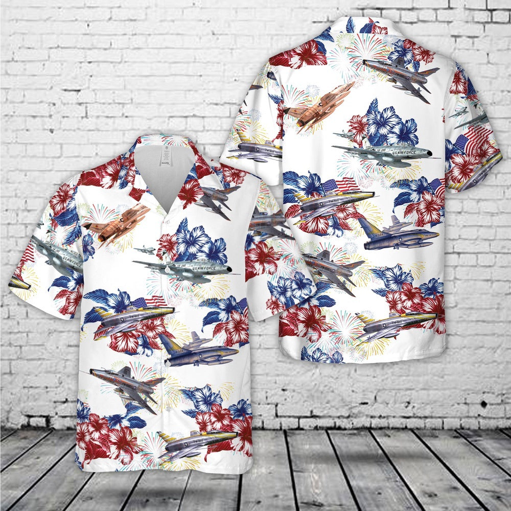 Air Force Hawaiian Shirt, US Air Force North American F-100 Super Sabre, 4th Of July Hawaiian Shirt, Air Force Aloha Shirt