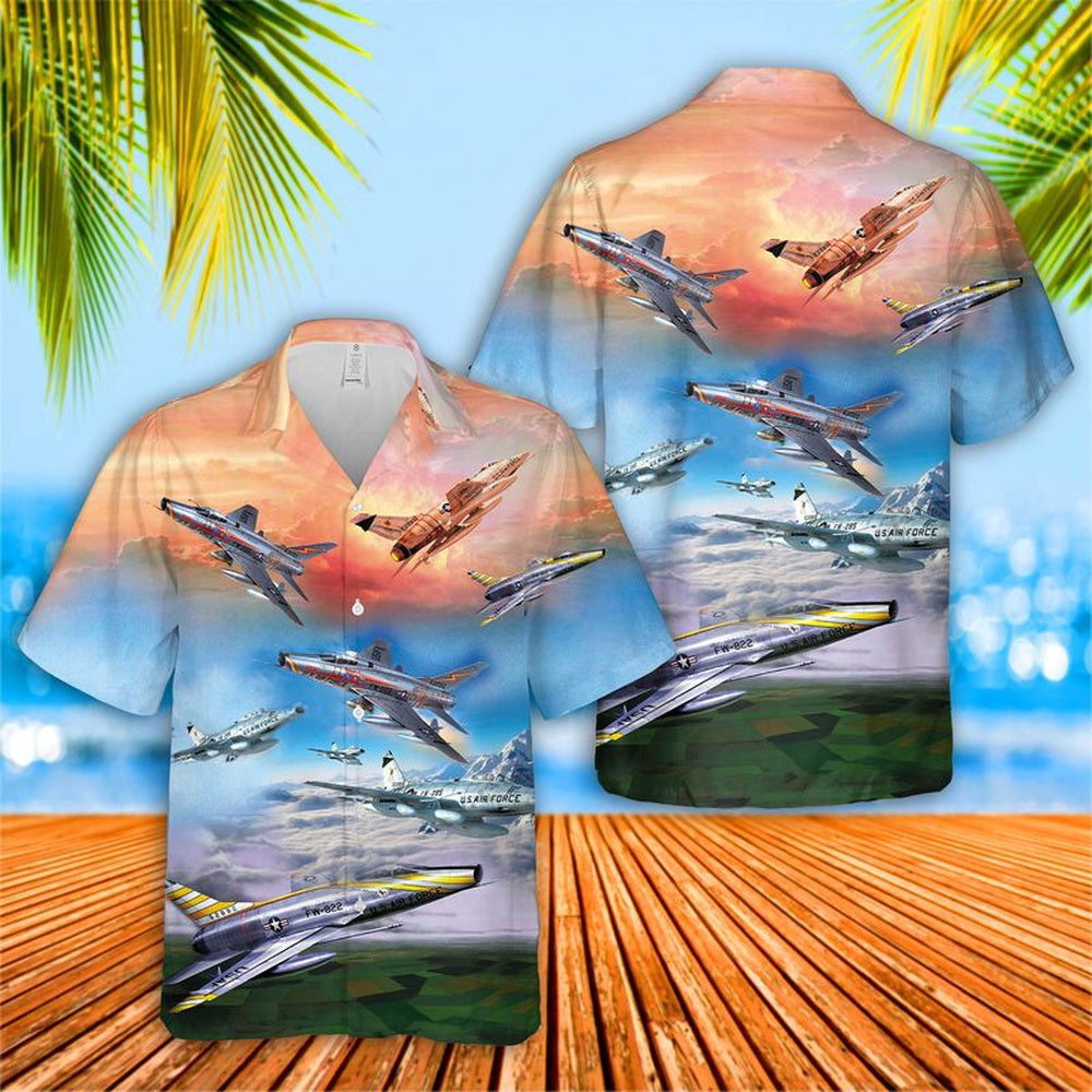 Air Force Hawaiian Shirt, US Air Force North American F-100 Super Sabre Hawaiian Shirt, Air Force Aloha Shirt