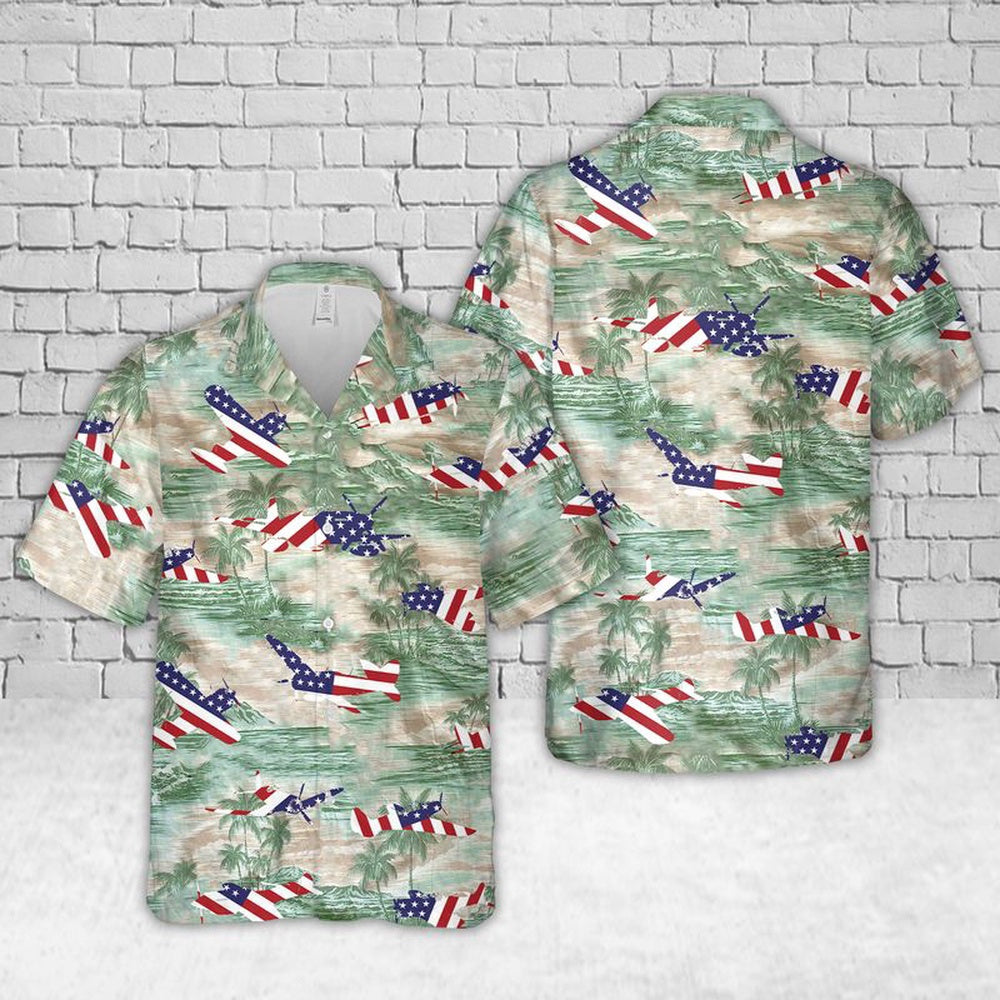 Air Force Hawaiian Shirt, US Air Force North American F-51 Mustang In WW2 Hawaiian Shirt, Air Force Aloha Shirt