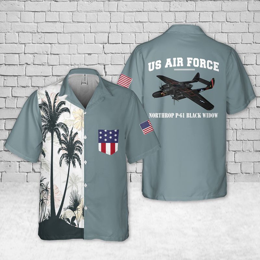 Air Force Hawaiian Shirt, US Air Force Northrop P-61 Black Widow Pocket Hawaiian Shirt, Air Force Aloha Shirt