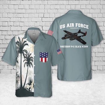 Air Force Hawaiian Shirt, US Air Force Northrop P-61 Black Widow Pocket Hawaiian Shirt, Air Force Aloha Shirt