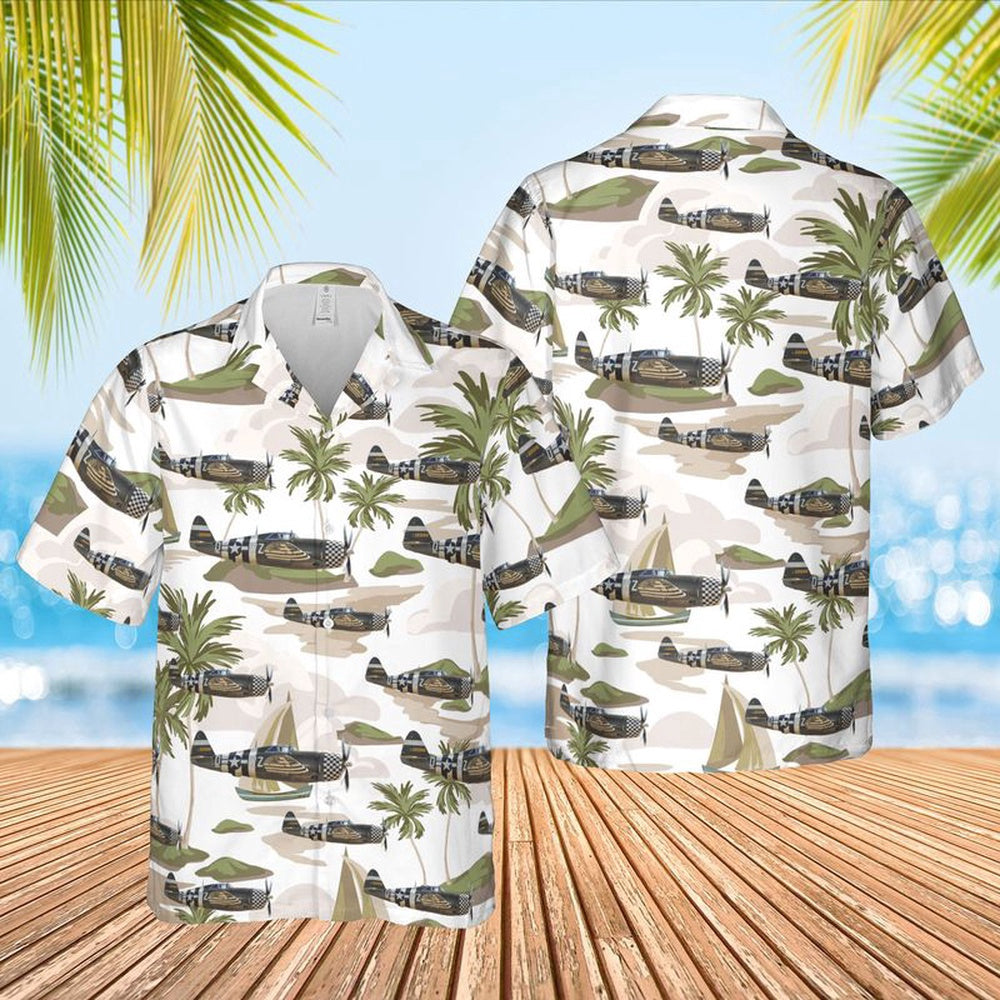 Air Force Hawaiian Shirt, US Air Force Republic P-47G-10-CU Thunderbolt, sn 42-25068 'Snafu' Hawaiian Shirt, Air Force Aloha Shirt