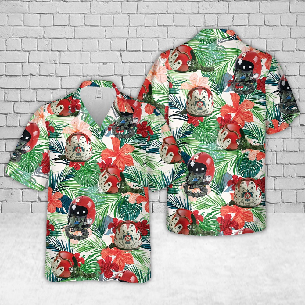 Air Force Hawaiian Shirt, US Air Force Thunderbirds Red, white, and blue flight helmet with black visor Hawaiian Shirt, Air Force Aloha Shirt