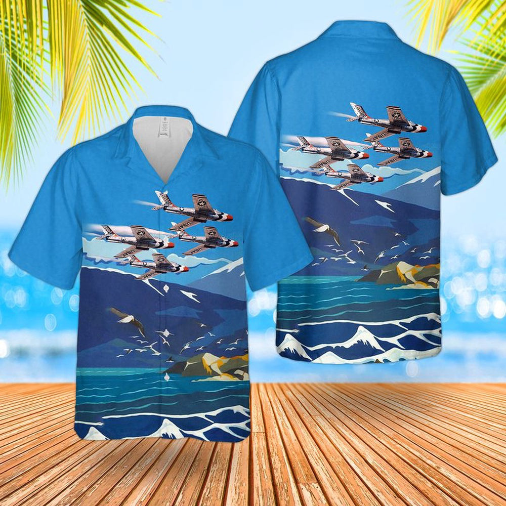 Air Force Hawaiian Shirt, US Air Force Thunderbirds Republic F-84F Thunderstreak Hawaiian Shirt, Air Force Aloha Shirt