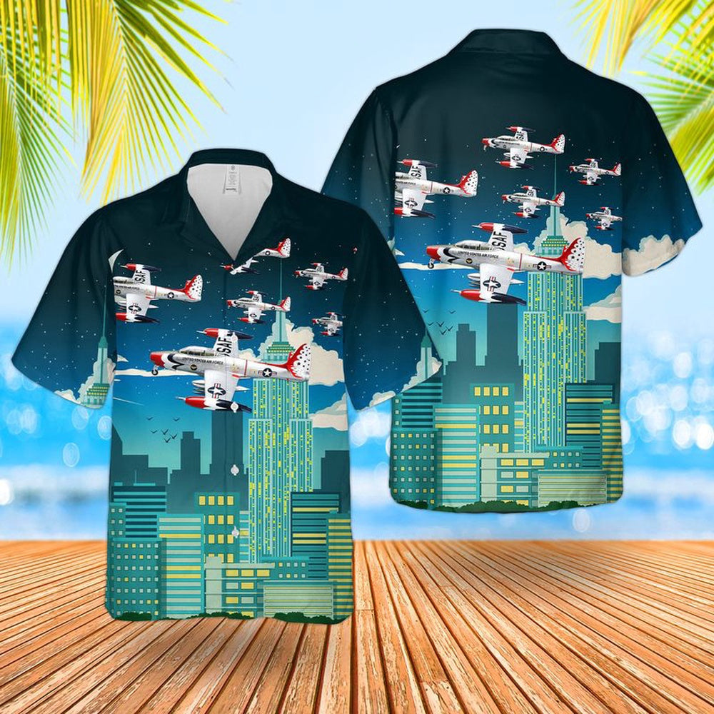Air Force Hawaiian Shirt, US Air Force Thunderbirds Republic F-84G Thunderjet Hawaiian Shirt, Air Force Aloha Shirt