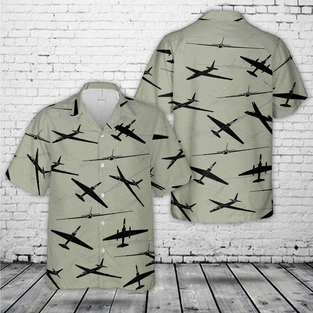 Air Force Hawaiian Shirt, US Air Force U-2S Dragon Lady Silhouette Hawaiian Shirt, Air Force Aloha Shirt