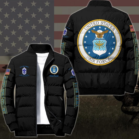 Air Force Puffer Jacket, US Air Force Military Puffer Jacket Custom Your Name And Rank, Military Jacket