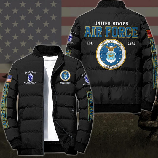 Air Force Puffer Jacket, US Air Force Puffer Jacket Custom Name And Rank, Military Puffer Jacket