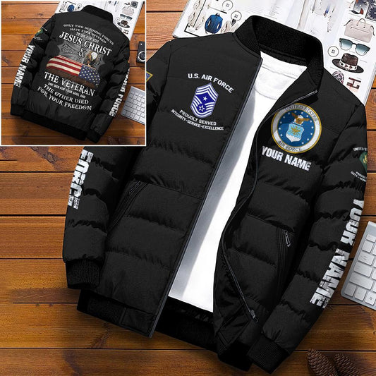 Air Force Puffer Jacket, US Air Force Puffer Jacket Custom Your Name And Rank, Military Puffer Jacket