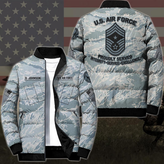 Air Force Puffer Jacket, US Air Force Puffer Jacket Personalized Your Name And Rank, Camo Puffer Jacket