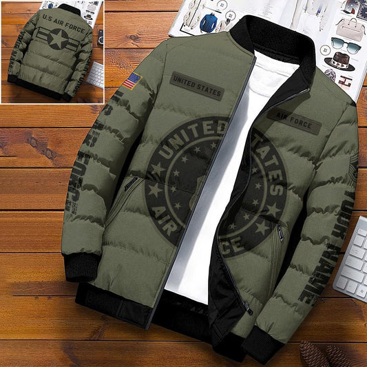 Air Force Puffer Jacket, US Air Force Puffer Jacket Personalized Your Name And Rank, Military Puffer Jacket