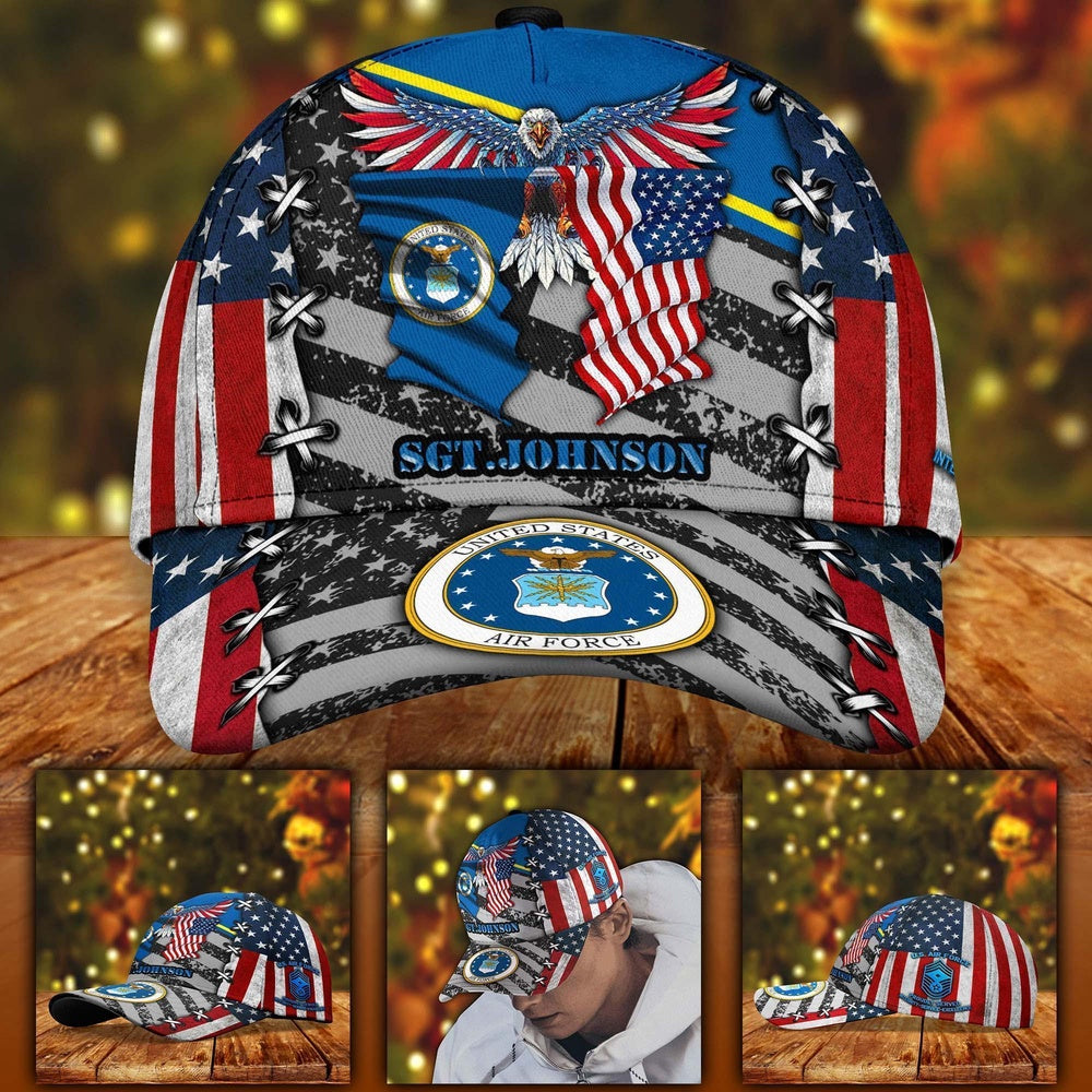 Air Force Veteran Cap, US Air Force Military Veteran Cap Eagle American Flag Custom Classic Cap