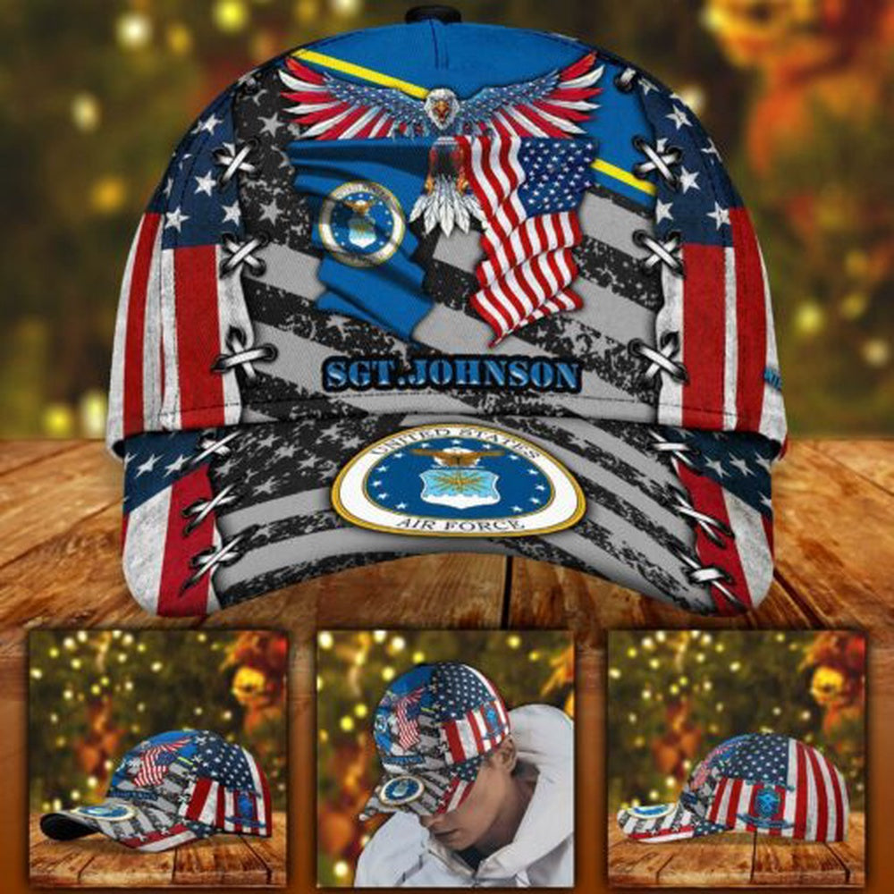 Air Force Veteran Cap, US Air Force Military Veteran Cap Eagle American Flag Custom Classic Cap