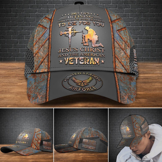 Air Force Veteran Cap, US Air Force Military Veteran Ranks Cap, Custom Cap Jesus Christ And The American