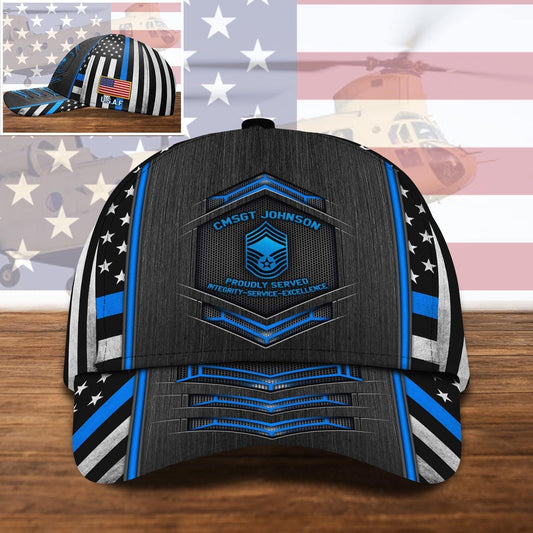 Air Force Veteran Cap, US Air Force US Military Ranks US Veteran Cap All Over Printed Custom Text And Rank