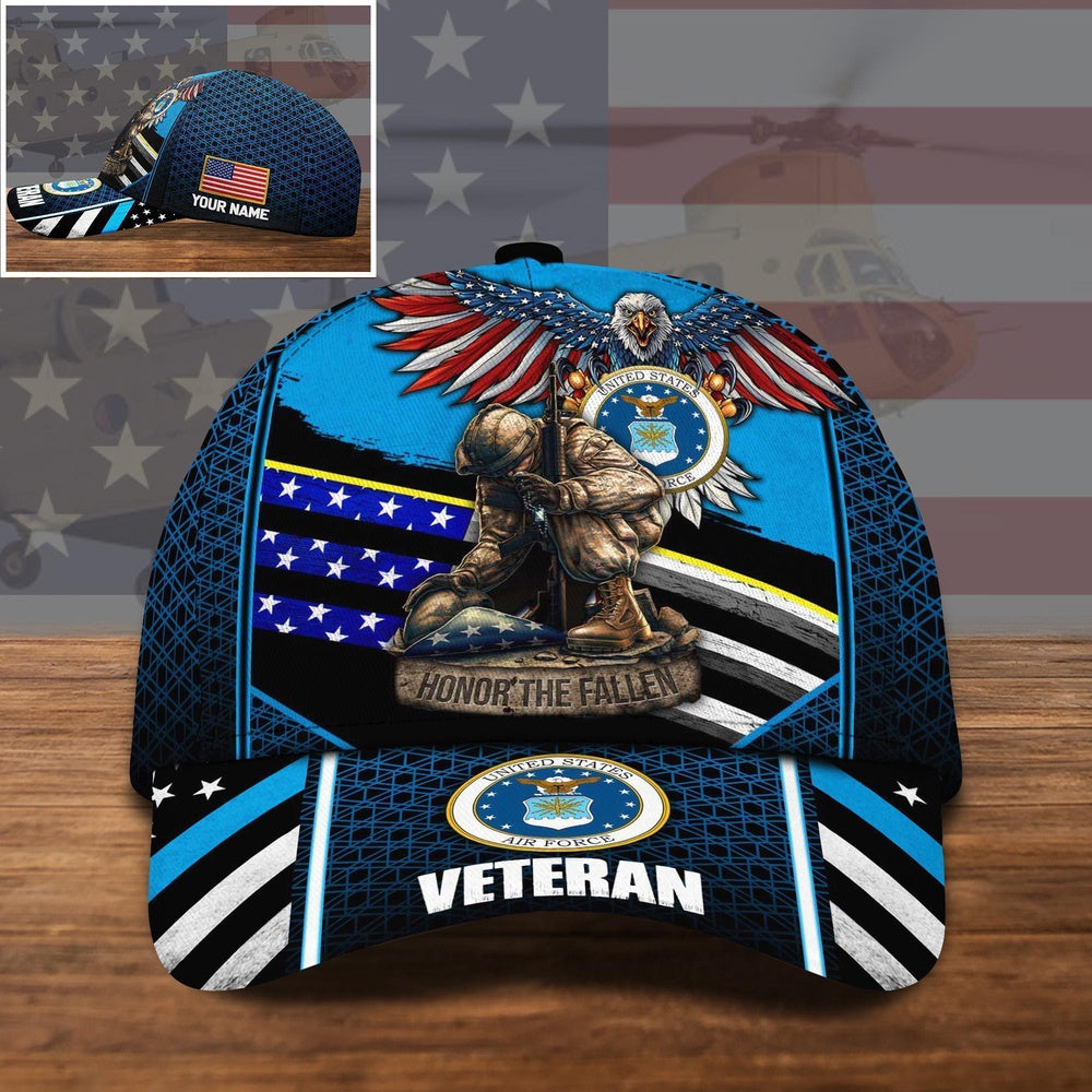 Air Force Veteran Cap, US Air Force Us Military Veteran Honor The Fallen Cap Custom Name