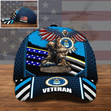 Air Force Veteran Cap, US Air Force Us Military Veteran Honor The Fallen Cap Custom Name