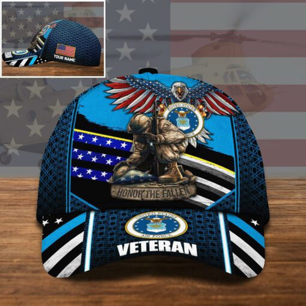 Air Force Veteran Cap, US Air Force Us Military Veteran Honor The Fallen Cap Custom Name