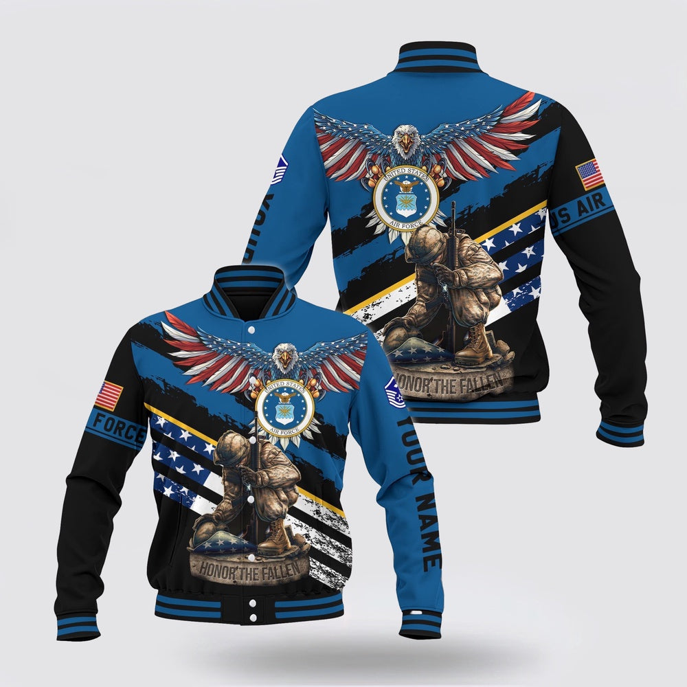 Air Force Veteran Jacket, Us Air Force American Eagle Flag Military Ranks Veteran Ranks Custom Baseball Jacket