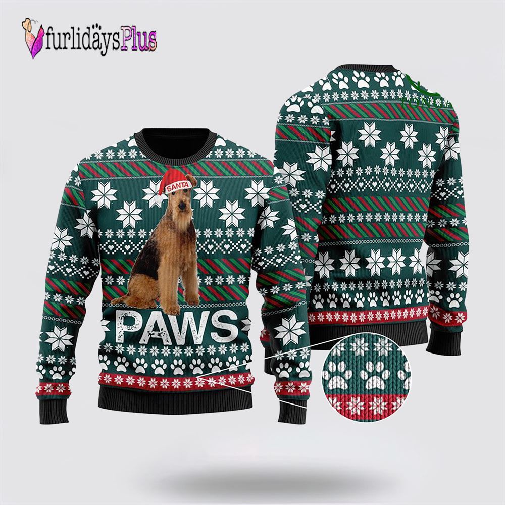 Airedale Terrier Santa Printed Christmas Ugly Sweater, Dog Lover Christmas Sweater