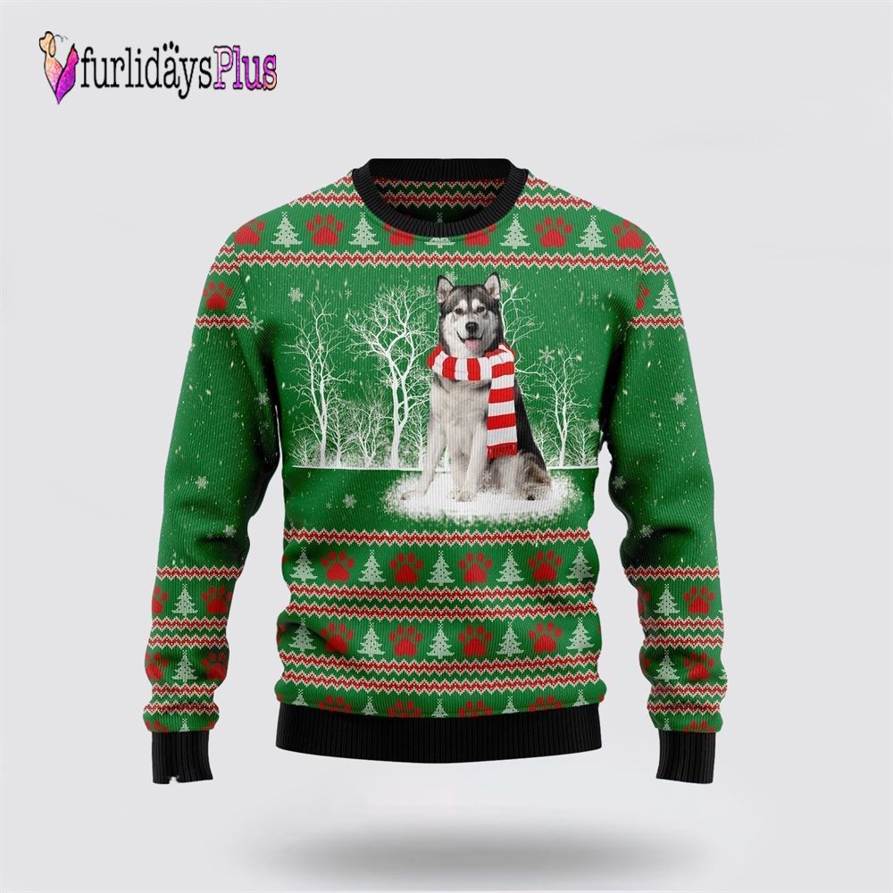 Alaskan Malamute Winter Tree Ugly Christmas Sweater, Dog Lover Christmas Sweater