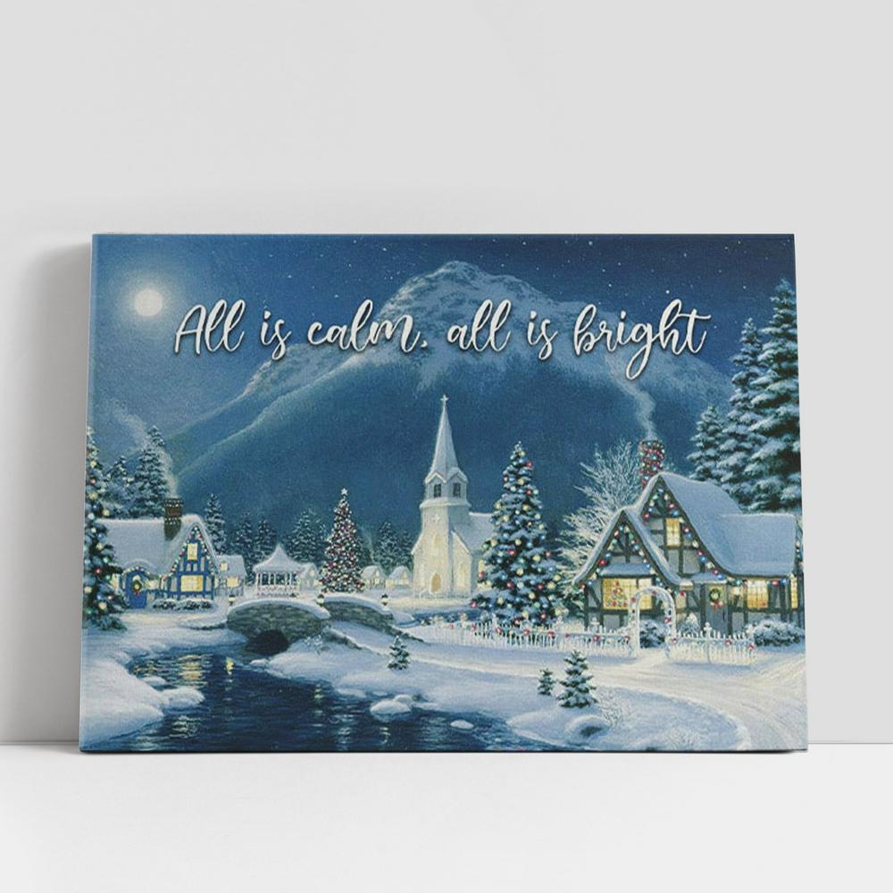 All Is Calm All Is Bright, Country Church Starry Night, Christmas Canvas Wall Art, Christian Gifts Wall Decor