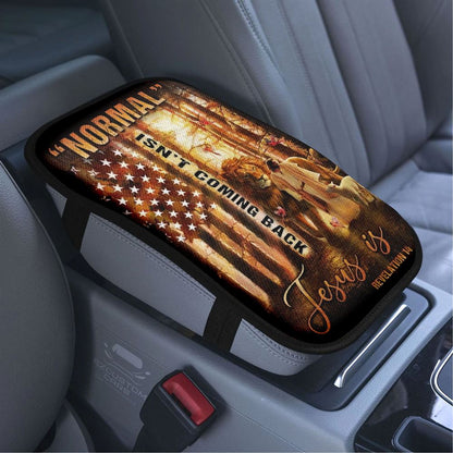 Amazing Forest, Animal Of God, Normal Isn't Coming Back Jesus Is American Flag Car Center Console Cover, Bible Verse Car Armrest Cover