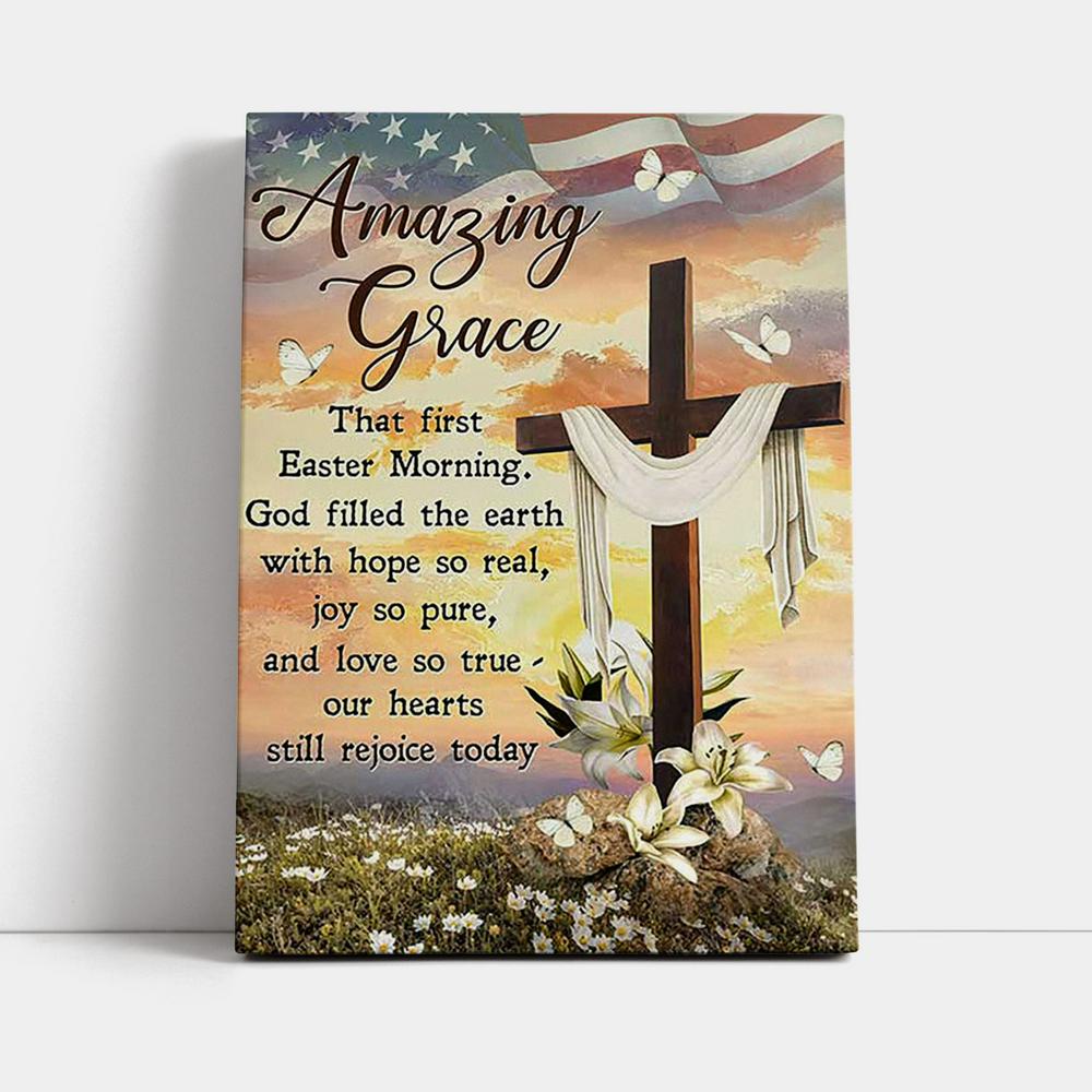 Amazing Grace Beautiful Cross Lily Flower Canvas Wall Art - Bible Verse Canvas Art - Inspirational Art - Christian Home Decor