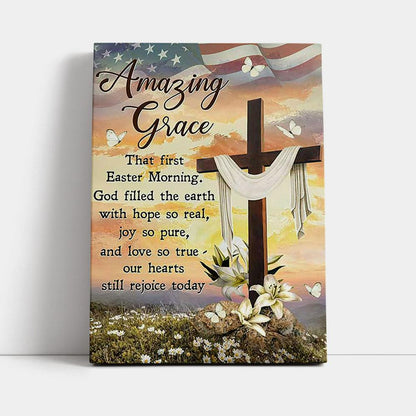 Amazing Grace Beautiful Cross Lily Flower Canvas Wall Art - Bible Verse Canvas Art - Inspirational Art - Christian Home Decor