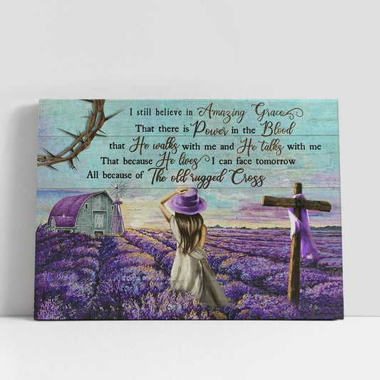 Amazing Grace Beautiful Little Girl Lavender Large Canvas Art, Christian Gifts Wall Art Home Decor, Religious Canvas Prints