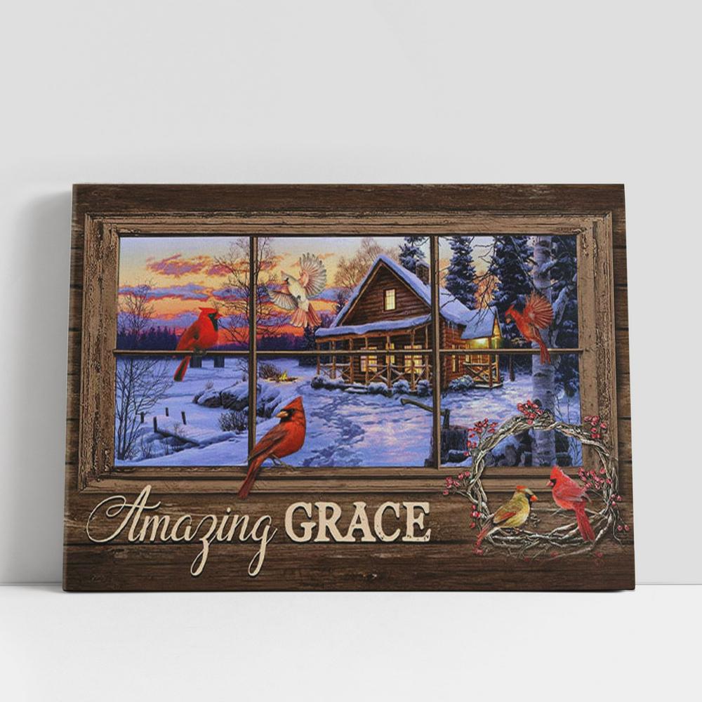 Amazing Grace Canvas Wall Art, Cardinal Birds, Christian Gifts Christmas Wall Decor, Christian Gifts Wall Decor