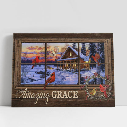 Amazing Grace Canvas Wall Art, Cardinal Birds, Christian Gifts Christmas Wall Decor, Christian Gifts Wall Decor