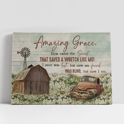 Amazing Grace How Sweet The Sound, Farmhouse Style Canvas Print, Christian Gifts Wall Decor