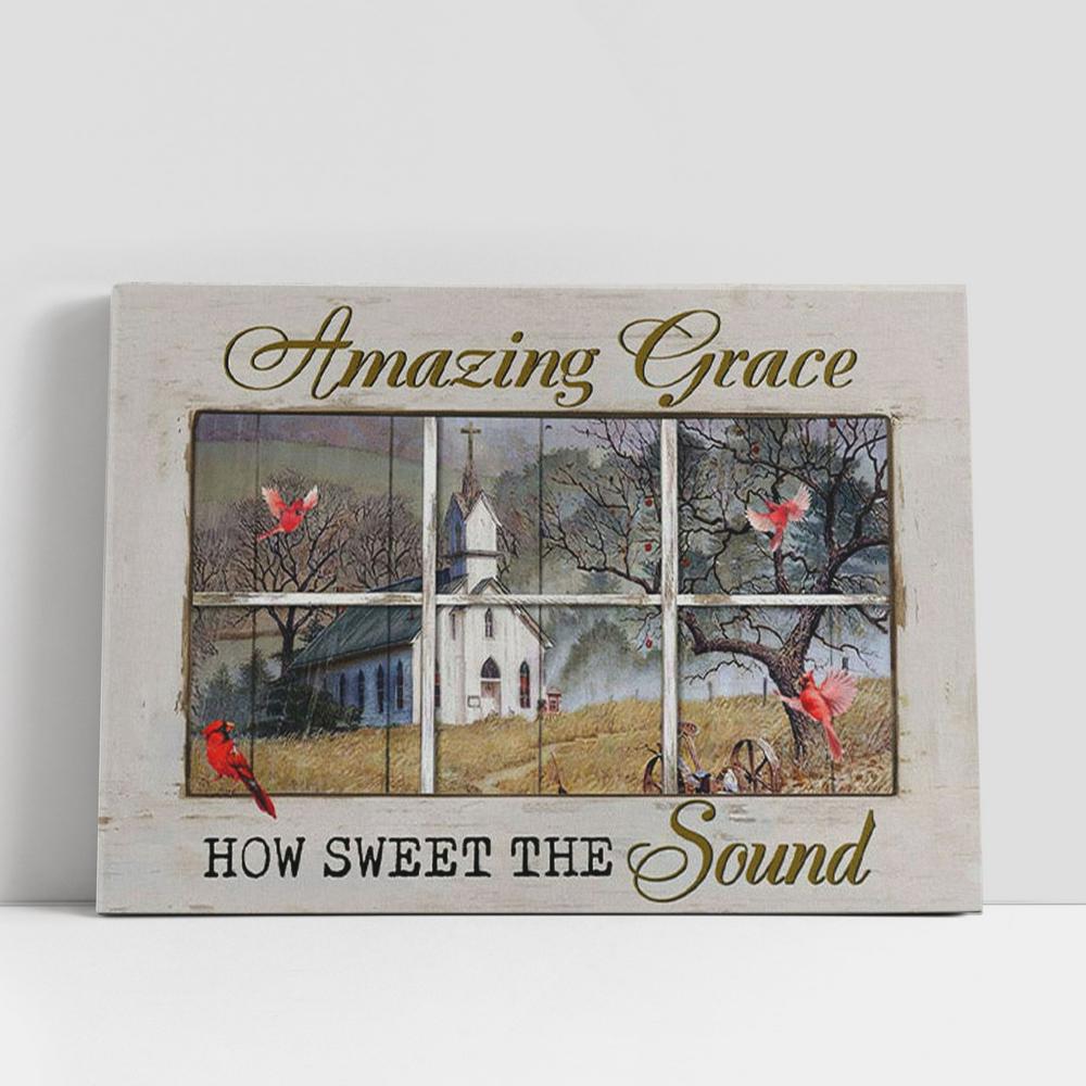 Amazing Grace How Sweet The Sound Farmhouse Style Canvas Wall Art, Christian Gifts Wall Decor