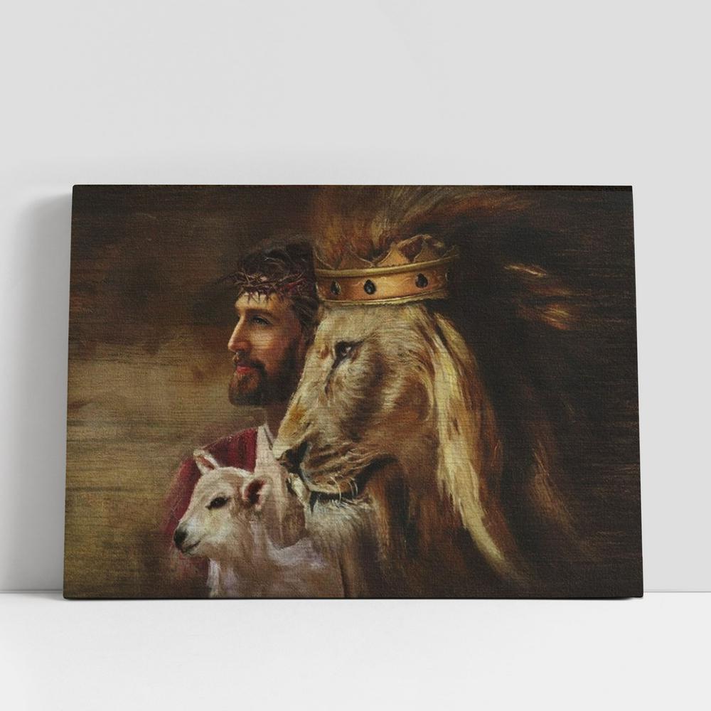 Amazing Jesus Painting Lion Lamb Canvas Poster