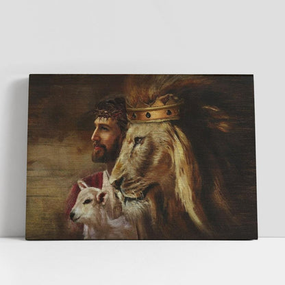 Amazing Jesus Painting Lion Lamb Canvas Poster