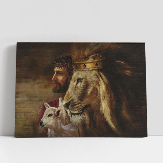 Amazing Jesus Painting Lion Lamb Canvas Poster