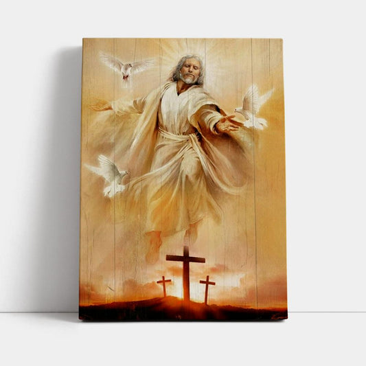 Amazing Jesus Painting, Pretty Dove Drawing, Orange Sunset Canvas Poster